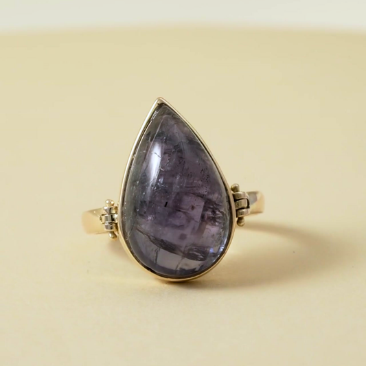 9 Kt Gold "Indigo Drift" Opaque Cabochon Tanzanite Ring