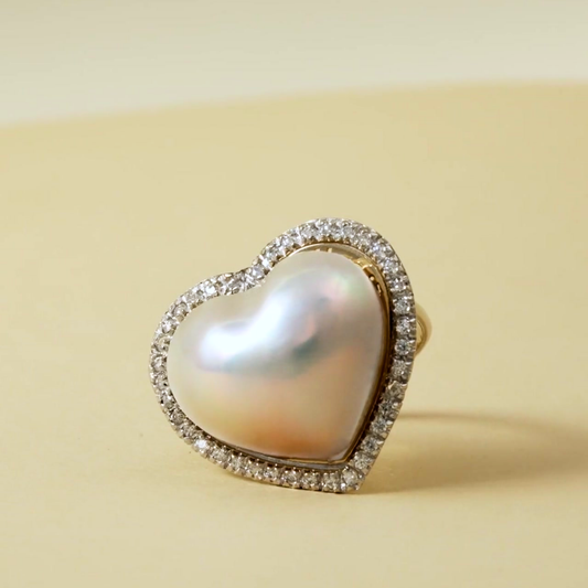 18K "Gold Whisper Tide" Mabe Pearl & Cubic Zirconia Ring