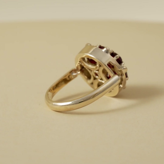 9K Rellow Gold Garnet Cluster Ring