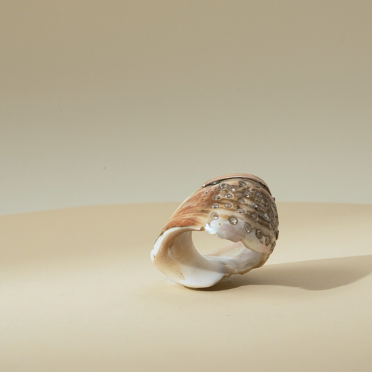"Tidal Trace" Shell Ring accented with 9 Kt yellow gold and encrusted with diamonds
