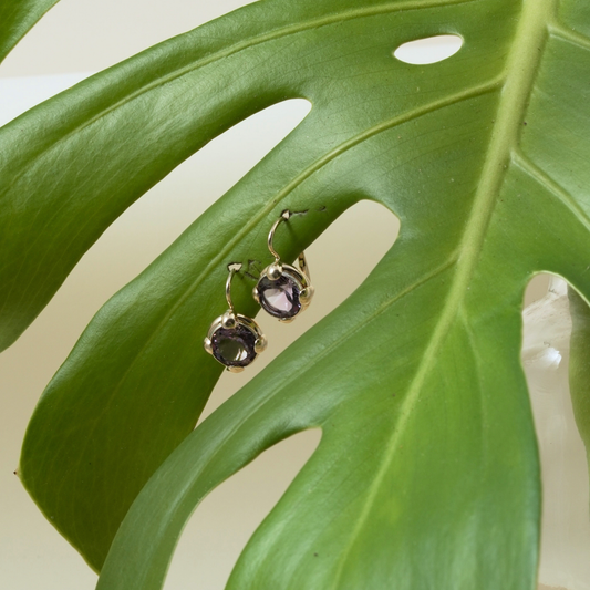 18 Kt Gold Vintage "Wild Bloom" Amethyst Earrings (Romantic and natural; captures untamed elegance without naming a place.)