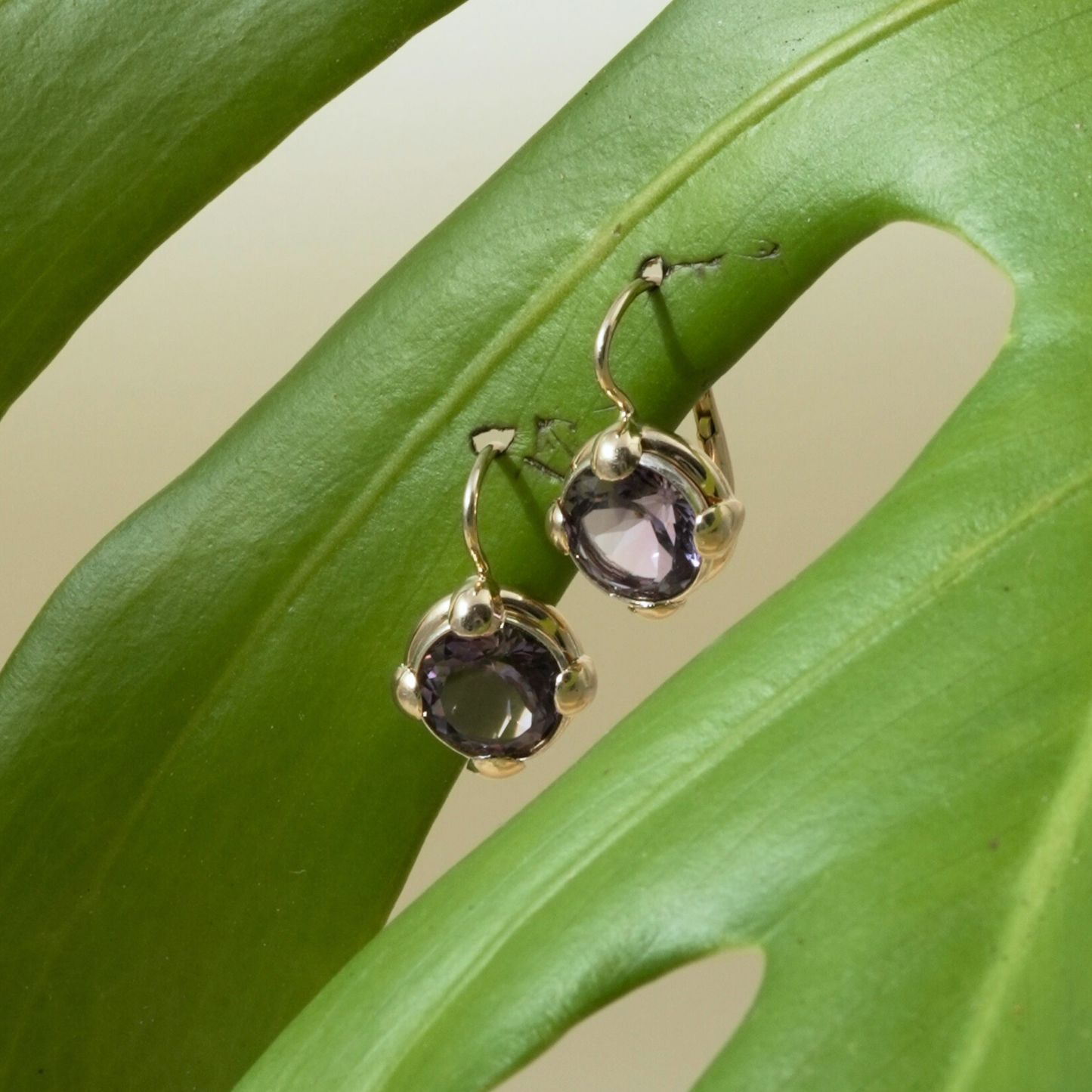 18 Kt Gold Vintage "Wild Bloom" Amethyst Earrings (Romantic and natural; captures untamed elegance without naming a place.)