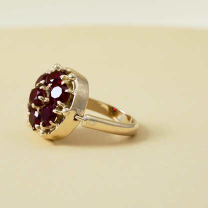 9K Rellow Gold Garnet Cluster Ring