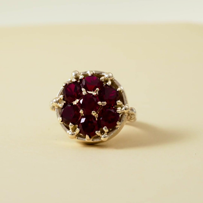 9K Rellow Gold Garnet Cluster Ring