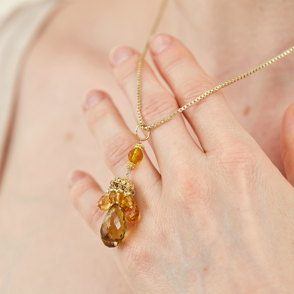 18K Gold Citrine Cluster Pendant
