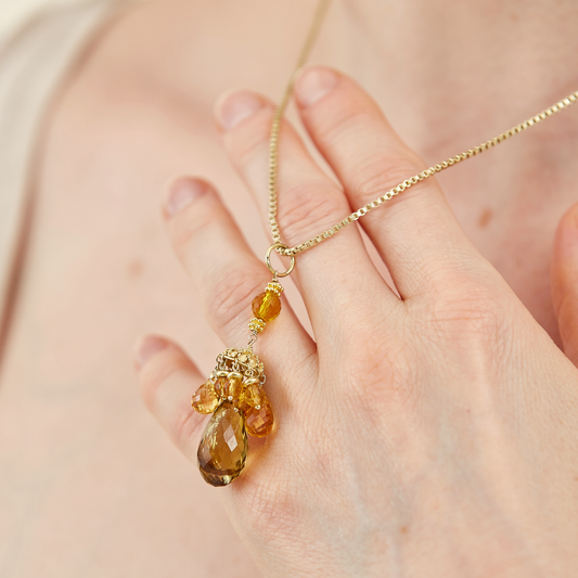 18K Gold Citrine Cluster Pendant