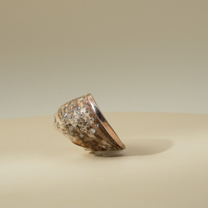 "Tidal Trace" Shell Ring accented with 9 Kt yellow gold and encrusted with diamonds