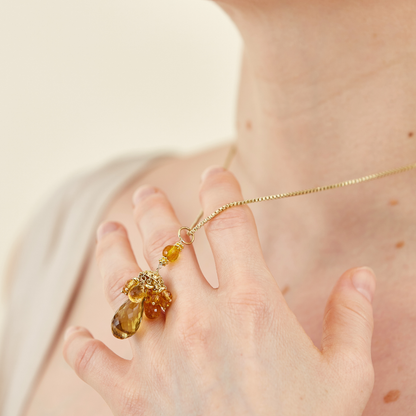 18K Gold Citrine Cluster Pendant