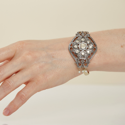 Polki Diamond Mixed Metal Floral Bracelet