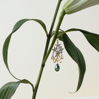 18K Gold Floral Gemstone Drop Pendant