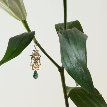 18K Gold Floral Gemstone Drop Pendant