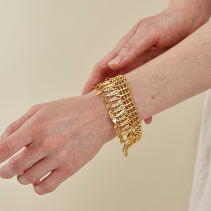 22 Kt Gold Fringe Bracelet with Ruby Accents & 18 Kt gold clasp
