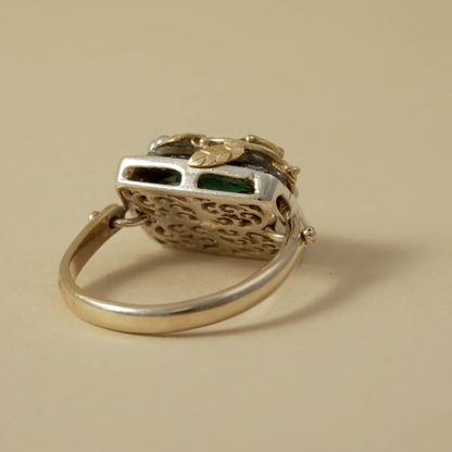 18 Kt Gold leaves on Sterling Silver & 9 Kt Ring with a Tourmaline & Pearls