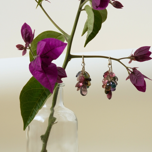Solstice Briolette Gem confetti 9 Kt Gold Earrings