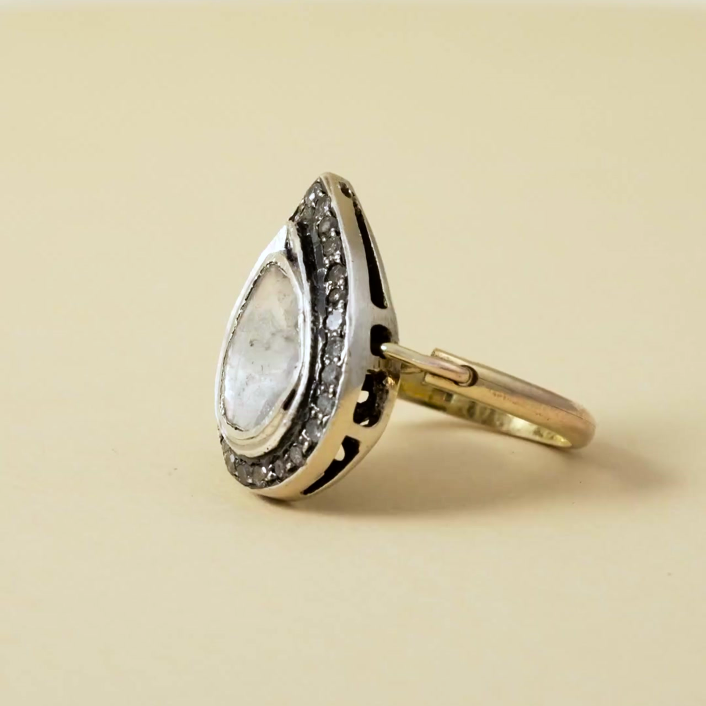 Sterling Silver pearshaped Polki Ring