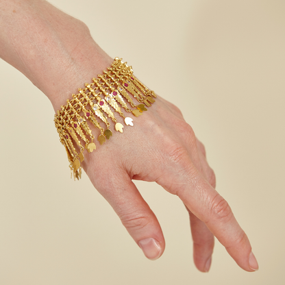 22 Kt Gold Fringe Bracelet with Ruby Accents & 18 Kt gold clasp