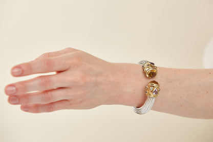 Heavy Hinged Sterling Silver Bangle with Oval Citrine & assorted gemstone accents