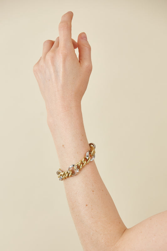 Two-Tone Gold Link Bracelet – Sculptural Mixed Metal Design