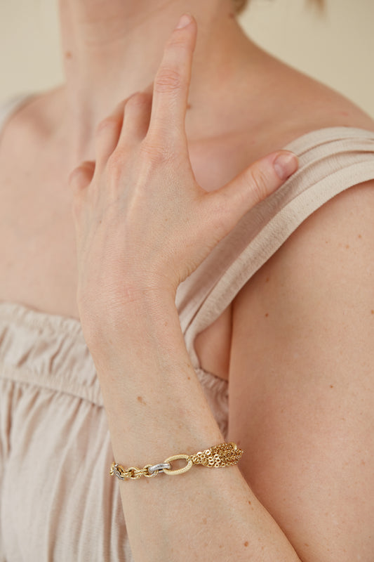Multi-Chain Link Bracelet – Textured Gold & White Gold Layers