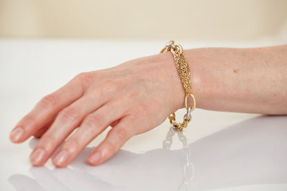Multi-Chain Link Bracelet – Textured Gold & White Gold Layers