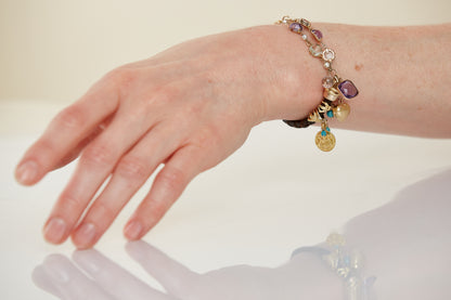 Multistone Charm Bracelet with Braided Leather and 18 Kt Gold Accents