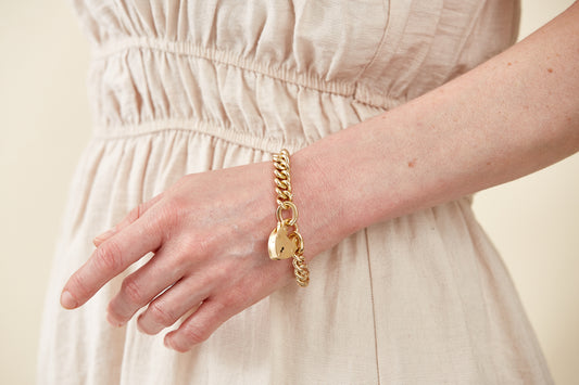 9Kt Gold Heart Padlock Curb Bracelet