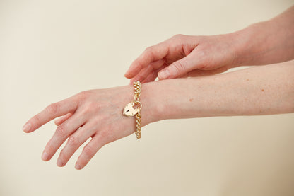 9Kt Gold Heart Padlock Curb Bracelet