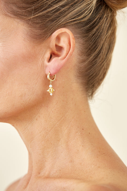 Antique-Style Gold Drop Earrings with Pearls