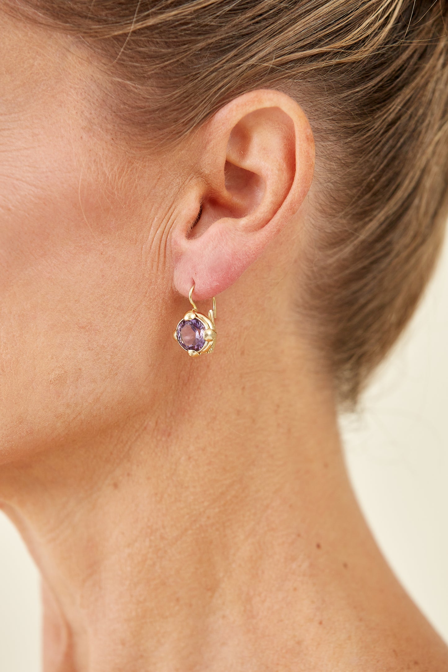 18 Kt Gold Vintage "Wild Bloom" Amethyst Earrings (Romantic and natural; captures untamed elegance without naming a place.)