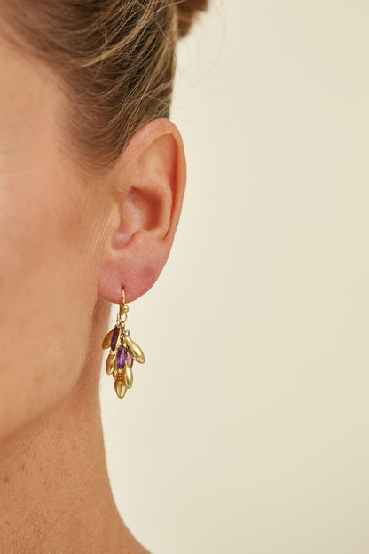 Vintage 18 Kt Gold Drop "Wildseed" Earrings with Amethyst