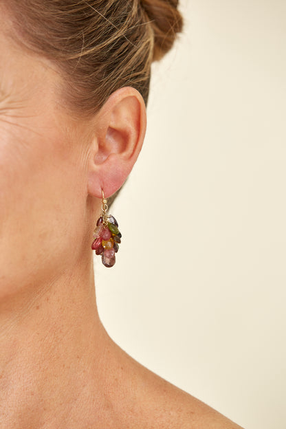 Solstice Briolette Gem confetti 9 Kt Gold Earrings