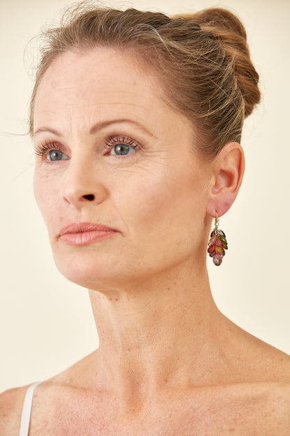 Solstice Briolette Gem confetti 9 Kt Gold Earrings