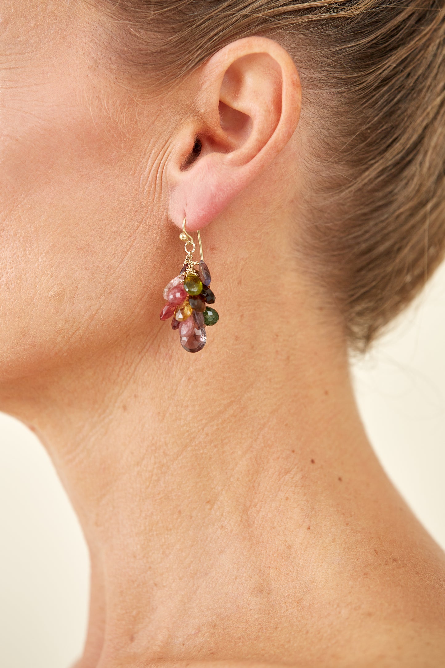 Solstice Briolette Gem confetti 9 Kt Gold Earrings