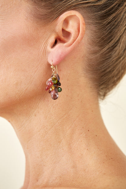 Solstice Briolette Gem confetti 9 Kt Gold Earrings