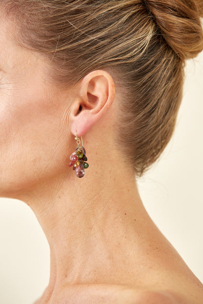 Solstice Briolette Gem confetti 9 Kt Gold Earrings