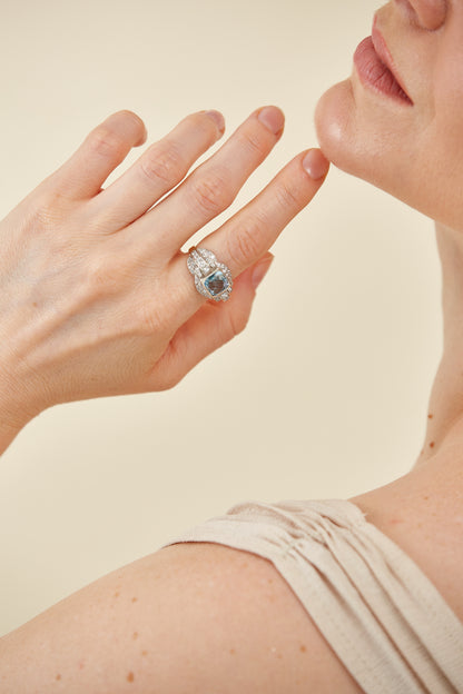 18K Gold Celestial Blue Topaz & Diamond Ring