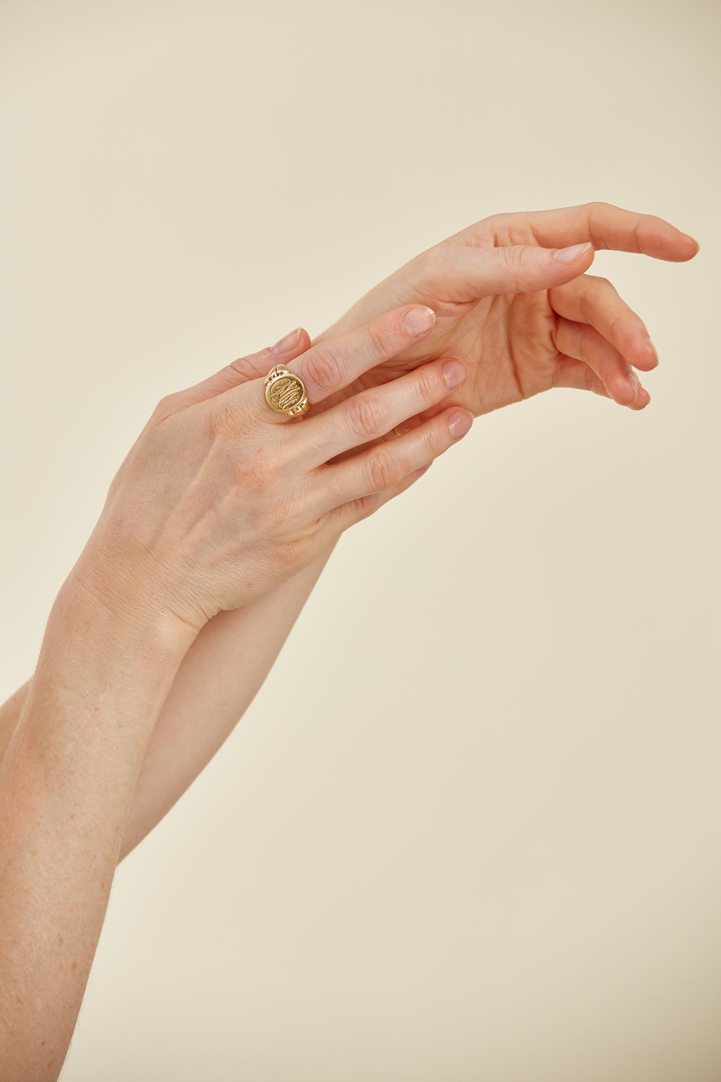 18K Gold Engraved Signet Ring