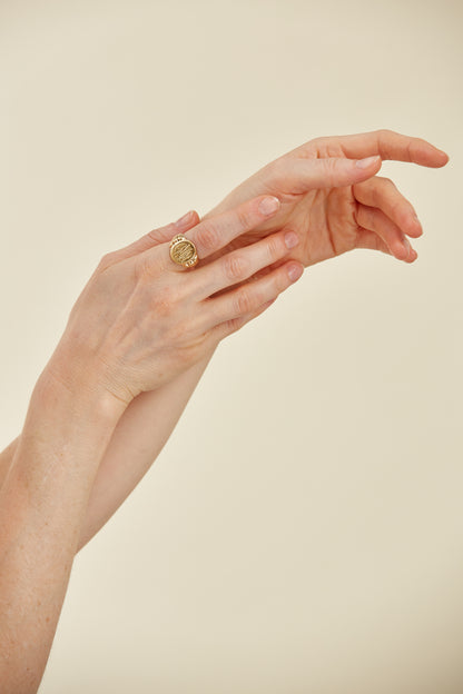 18K Gold Engraved Signet Ring