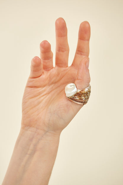 "Tidal Trace" Shell Ring accented with 9 Kt yellow gold and encrusted with diamonds