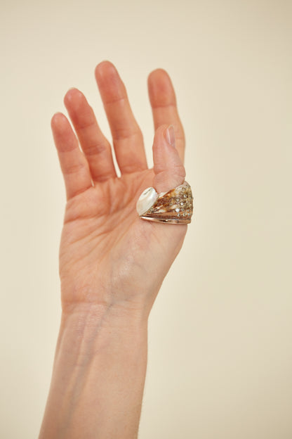 "Tidal Trace" Shell Ring accented with 9 Kt yellow gold and encrusted with diamonds