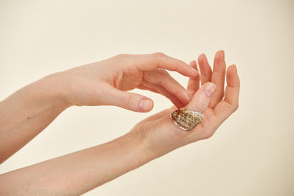 "Tidal Trace" Shell Ring accented with 9 Kt yellow gold and encrusted with diamonds