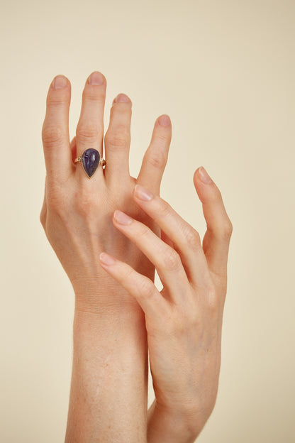 9 Kt Gold "Indigo Drift" Opaque Cabochon Tanzanite Ring