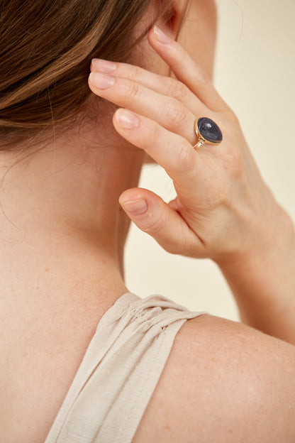 9 Kt Gold "Indigo Drift" Opaque Cabochon Tanzanite Ring