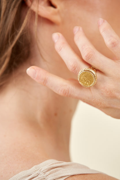 9K Gold Coin Signet Ring