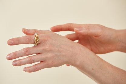 Gucci style Mixed Metal [18Kt & Sterling Silver] Link Ring with Cubic Zirconia