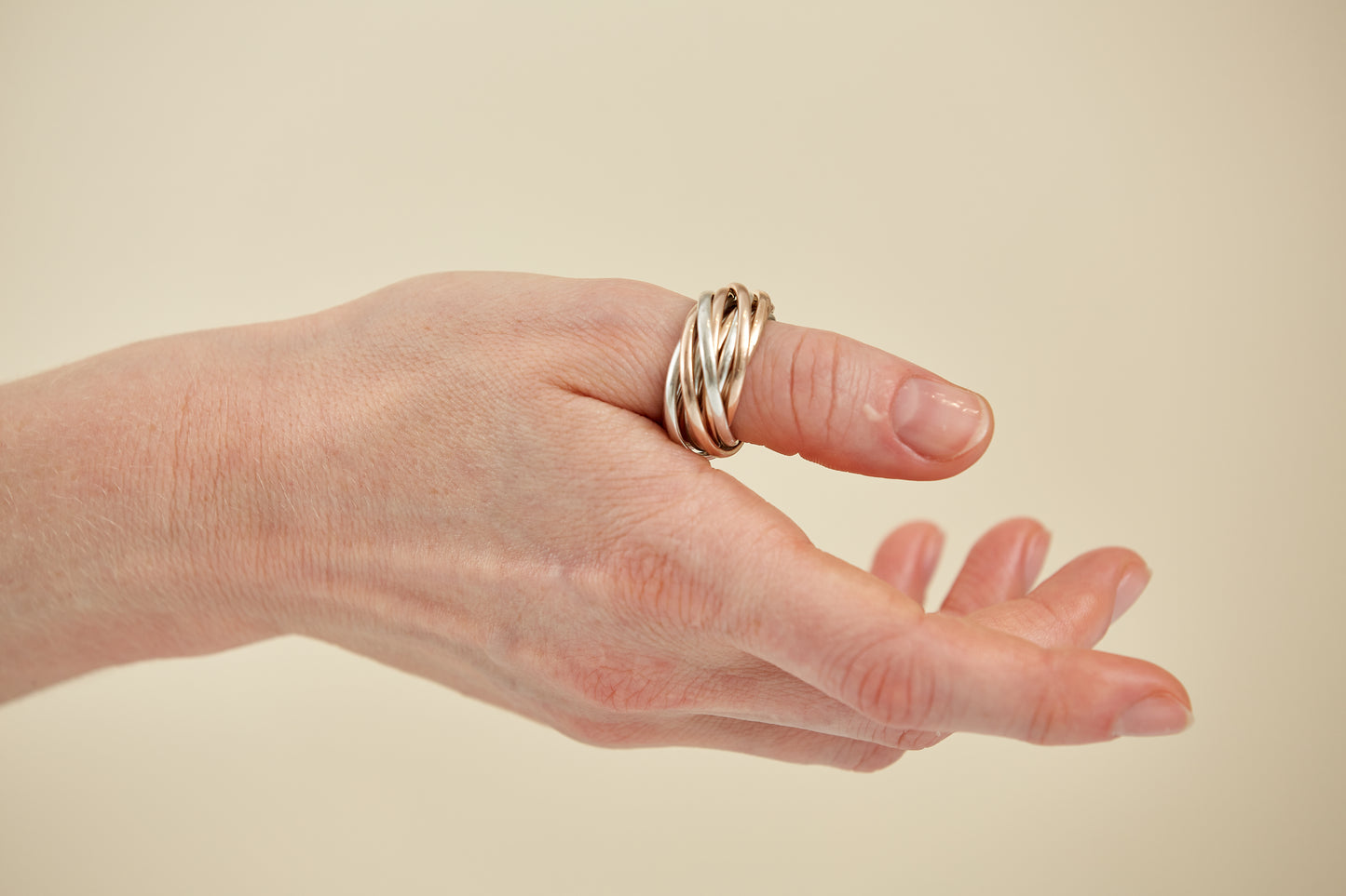 12 band Russian style ring in Silver and 9Kt Rose Gold