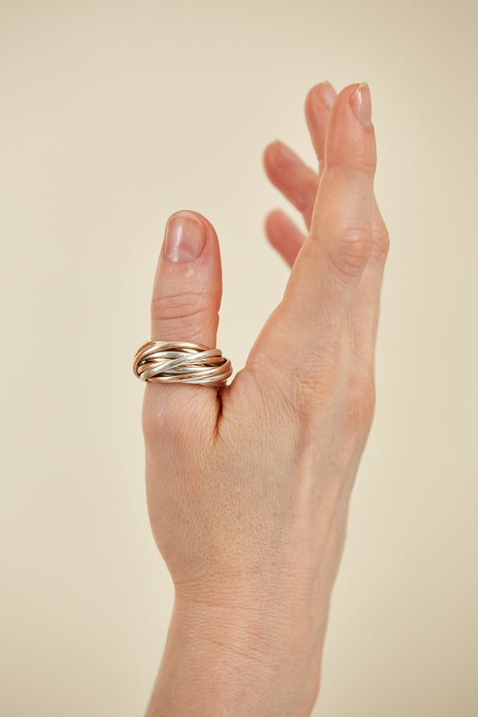 12 band Russian style ring in Silver and 9Kt Rose Gold