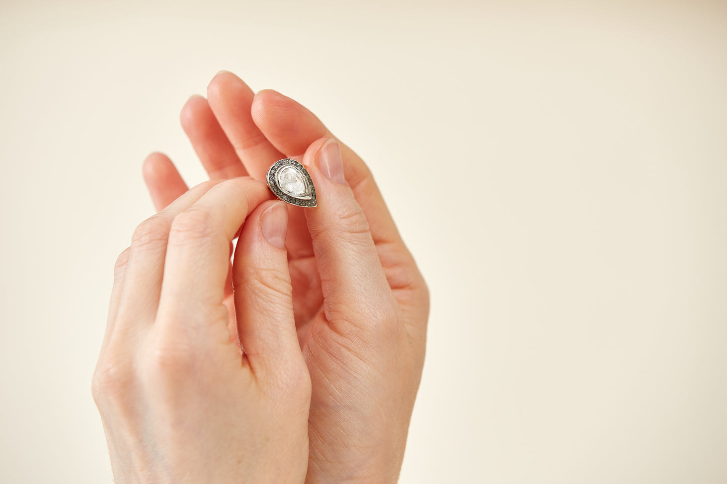 Sterling Silver pearshaped Polki Ring