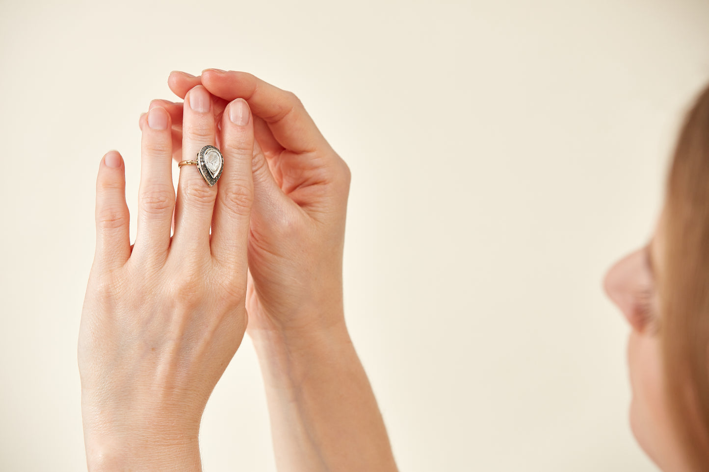 Sterling Silver pearshaped Polki Ring