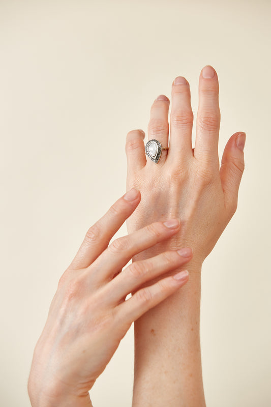 Sterling Silver pearshaped Polki Ring